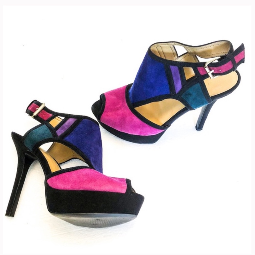 Nine West Pink and Purple Heels T-Strap Stiletto